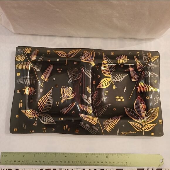 Vintage Mint George Briard Design Divided Smoke Glass Tray w/Gold & Silver Bees - Picture 2 of 6